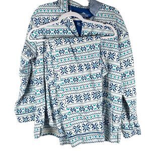 P.J. Salvage Blue White Fair Isle Print 2 Piece Cotton Pajama Set Size Medium